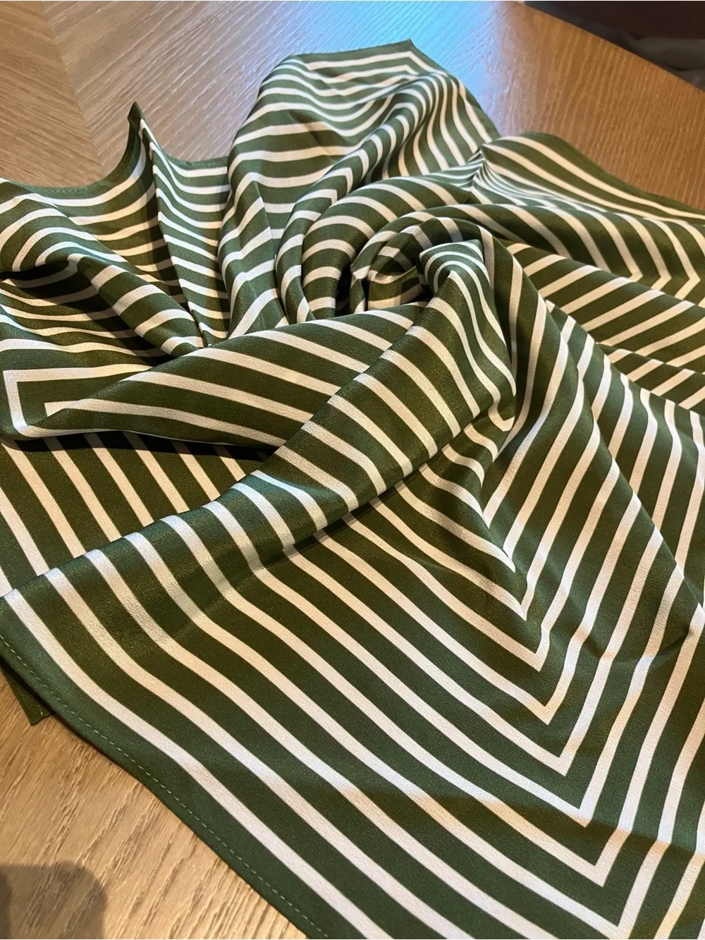 TOTEME Green & Cream Striped Square Scarf 22.4” x 22.4”